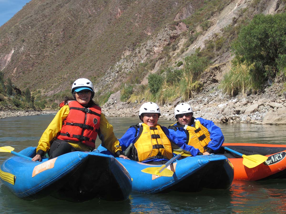 Family on rafting trip in Peru