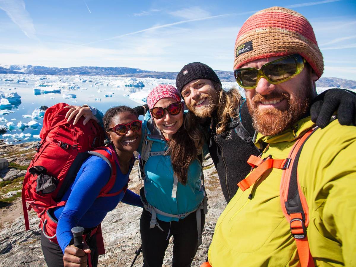 Hikers posing on a guided trip in Greenland