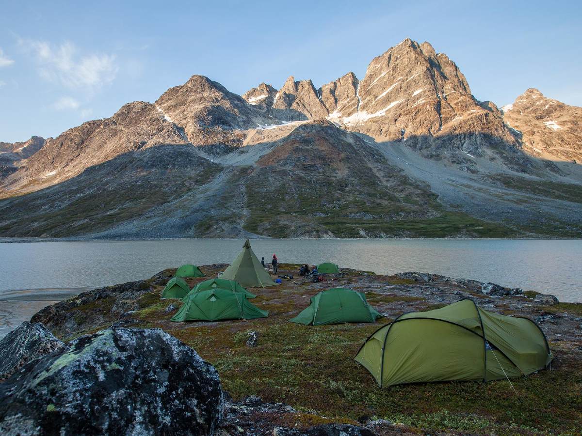 Sunny morning above the campground in Greenland