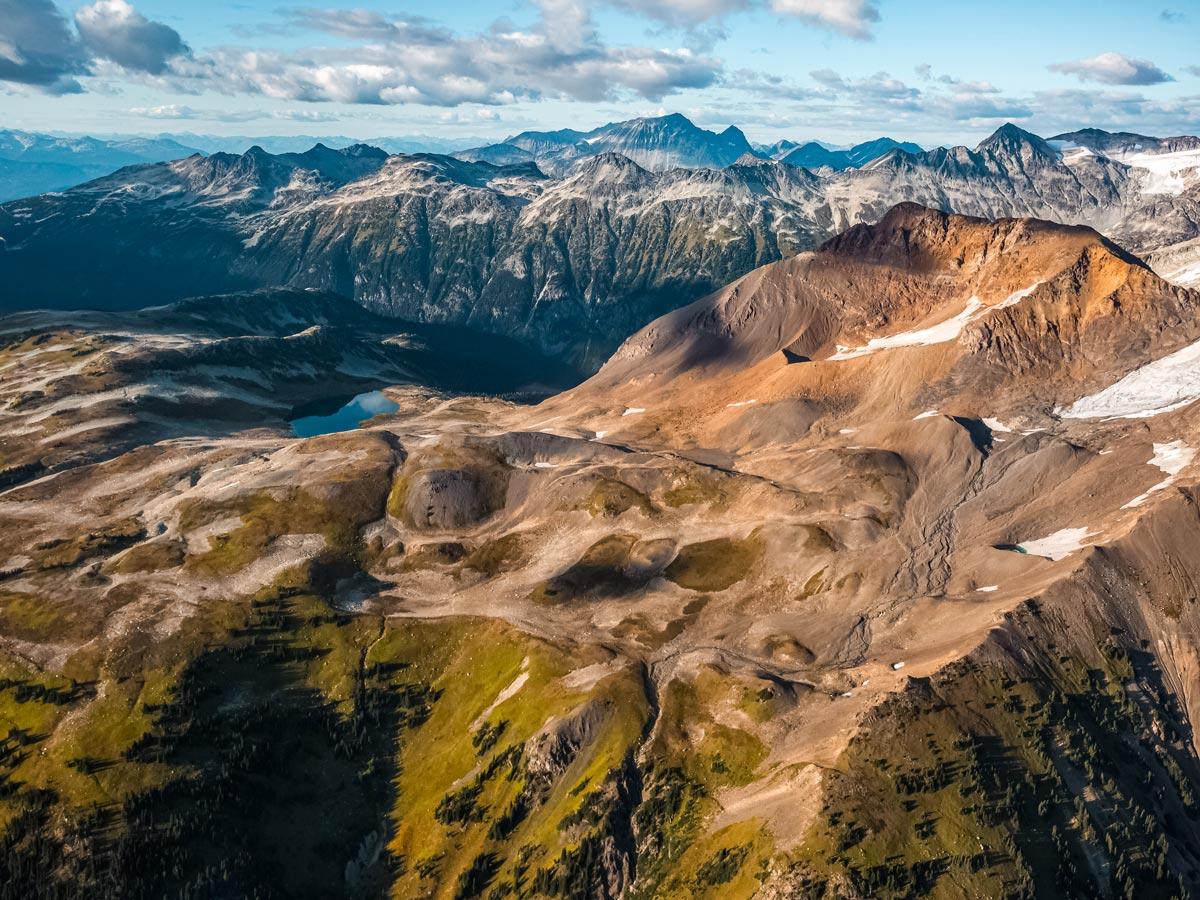 Aerial view hiking coastal mountains near Vancouver BC sea to sky