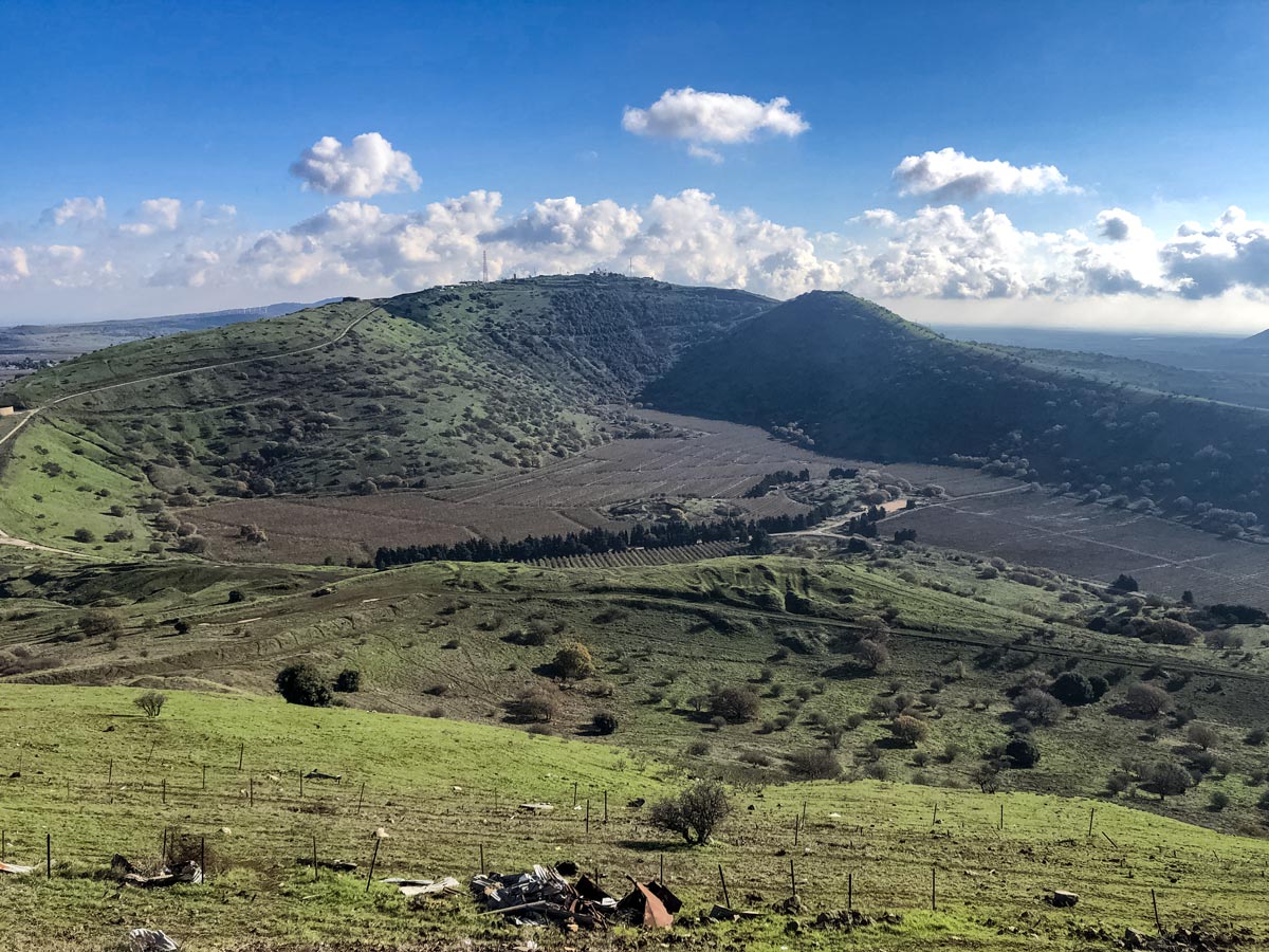 Beautiful mountains farmland along Golan 7-day hike Israel
