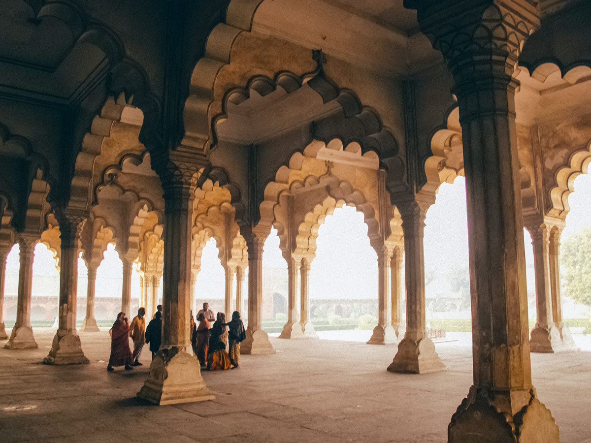 Stunning stone arches at the Red Fort in Agra India two day adventure tour