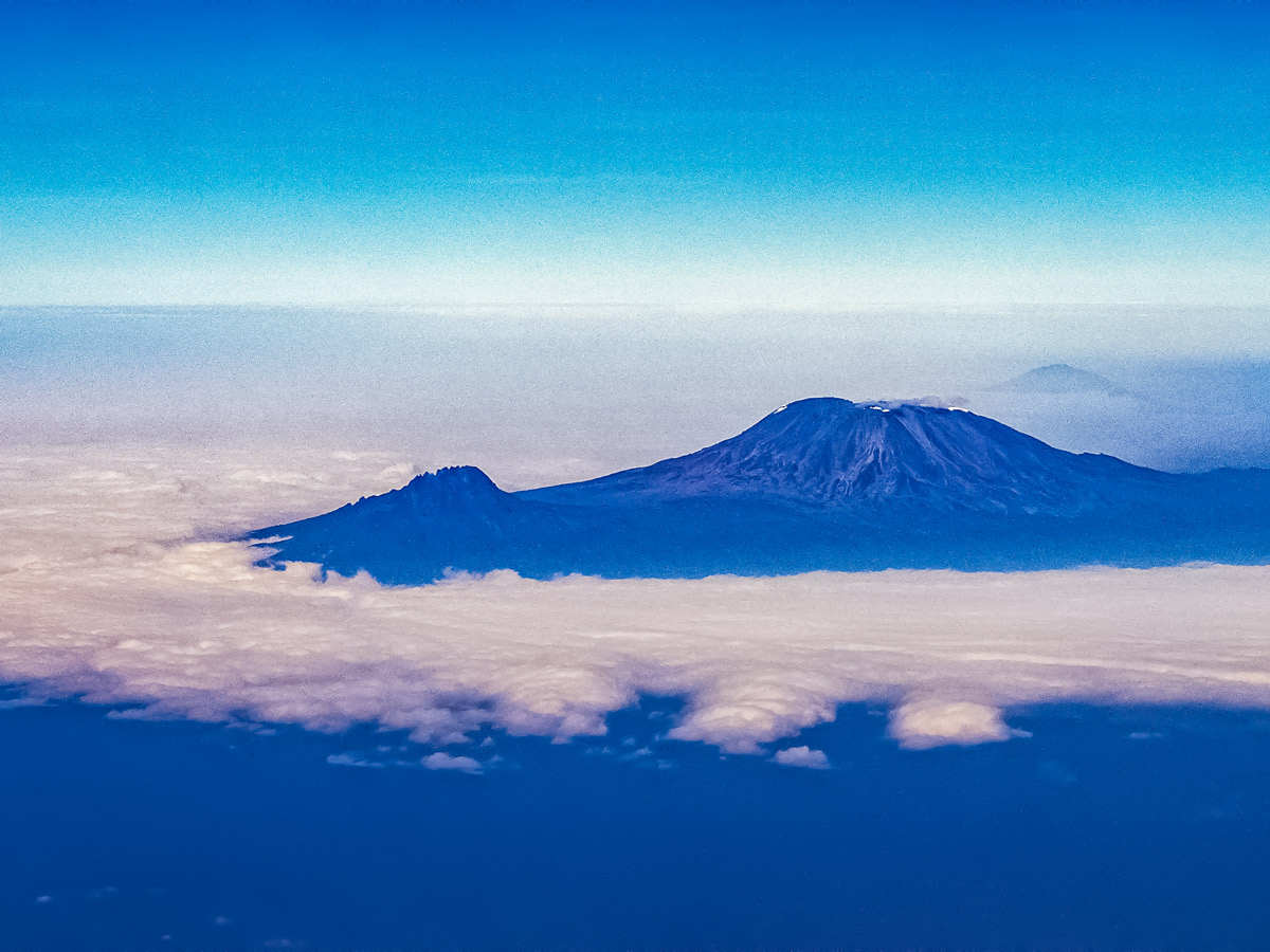 Aerial view of Mount Kilimanjaro summit Tanzania