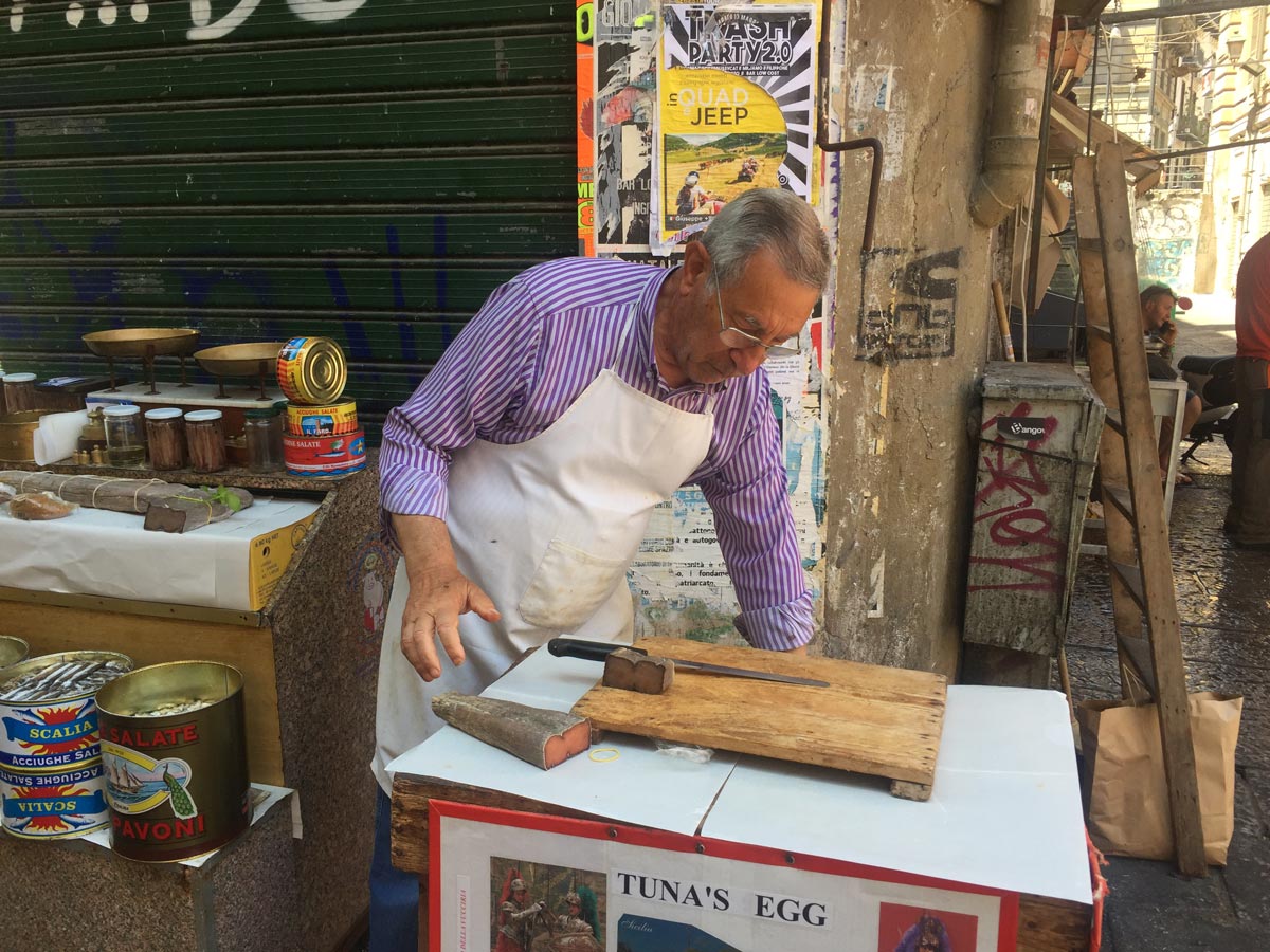 Artisan butcher Mercato Vucciria Palermo Italy hiking tour