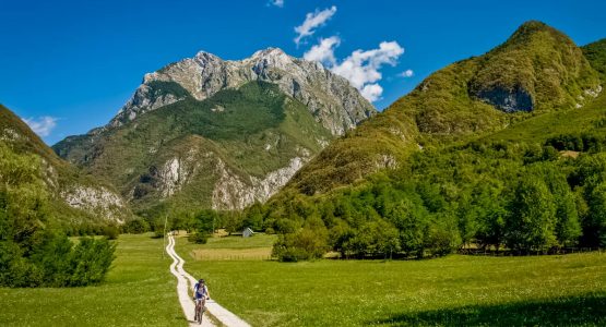 Beautiful biking path bovec mountain bike soca valley slovenia