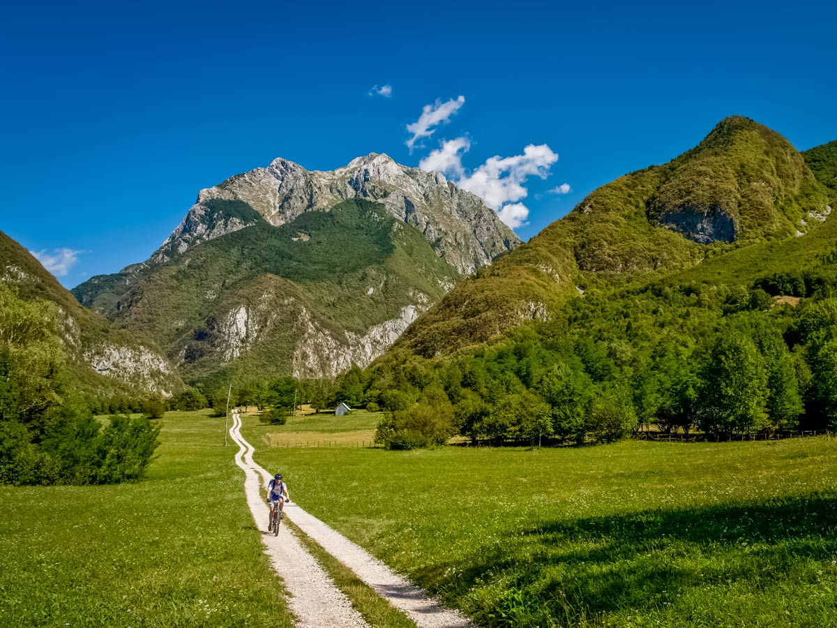 Beautiful biking path bovec mountain bike soca valley slovenia