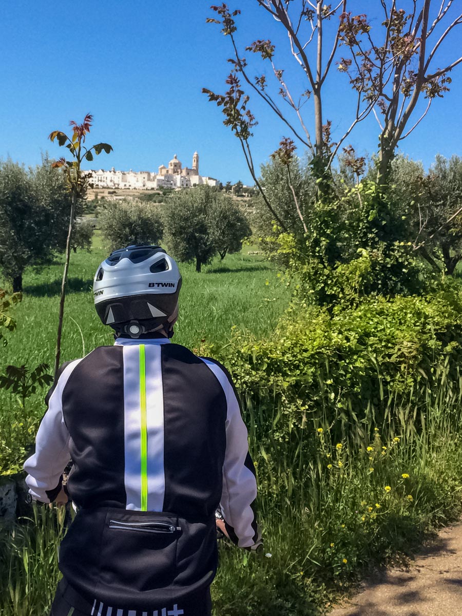 Locorotondo seen cycling Itria Valley Italy bike tour