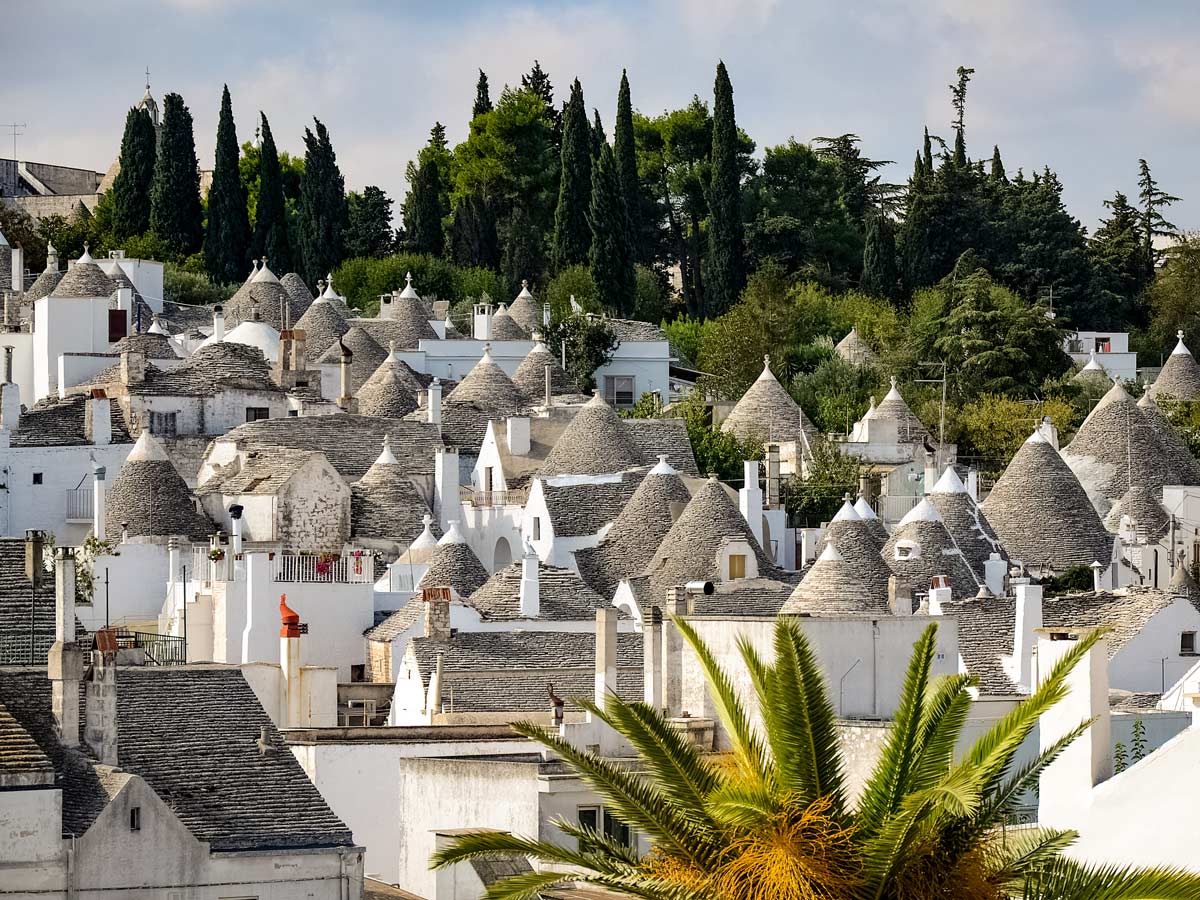 Alberobello seen cycling Itria Valley Italy bike tour