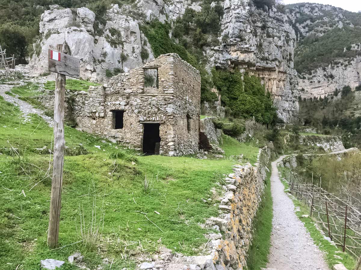 Ruins along hiking trail to agerola Amalfi Coast in Italy