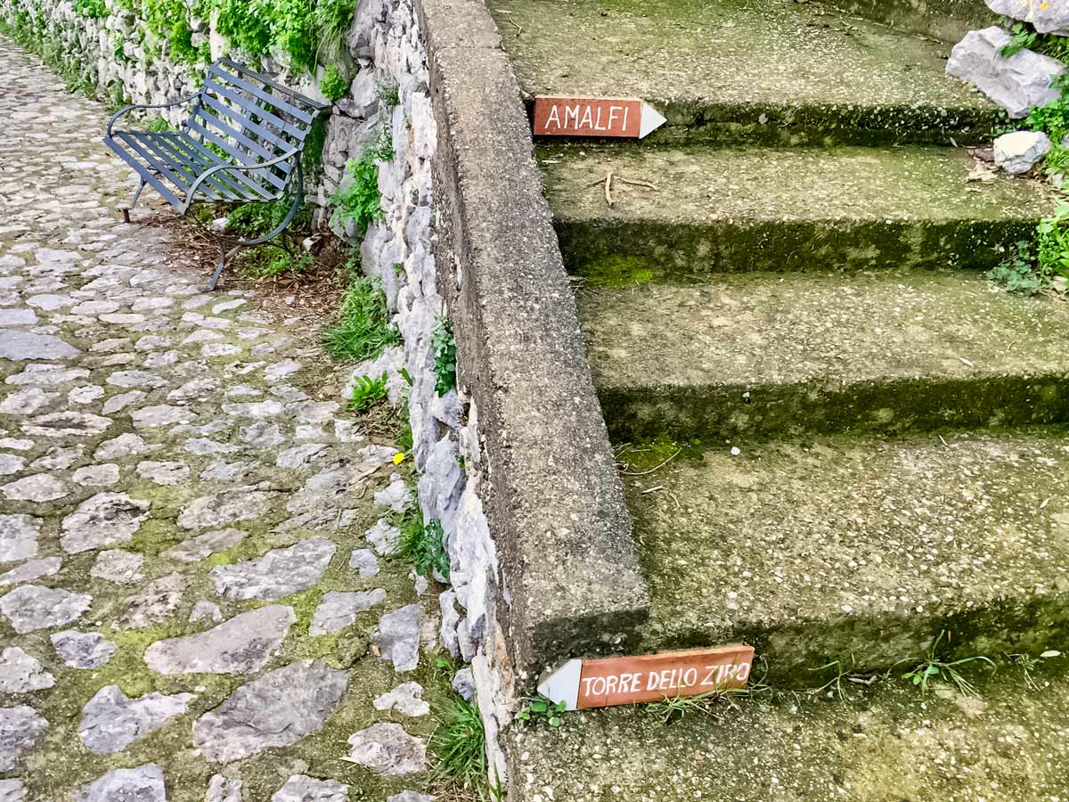 Amalfi Torre Dello Ziro trail signs along hiking tour Amalfi Coast Italy