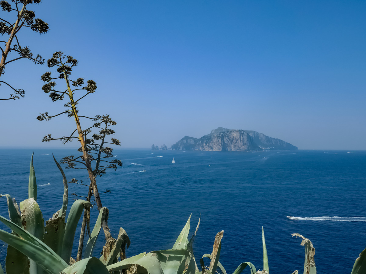 View of the sea ocean from the Amalfi coast hiking trails Italy