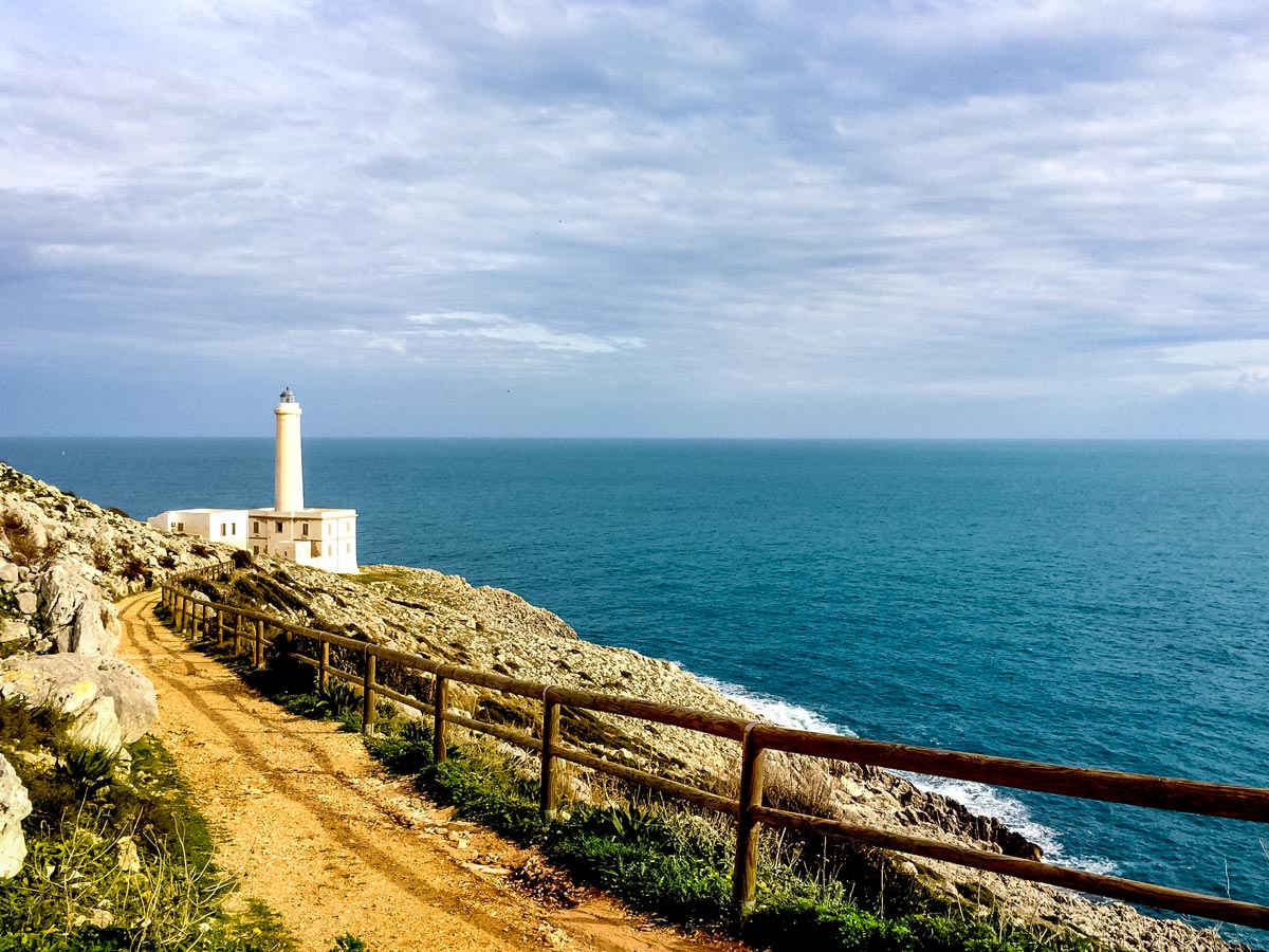 Palasc a lighthouse by the ocean cycling tour Salento Italy