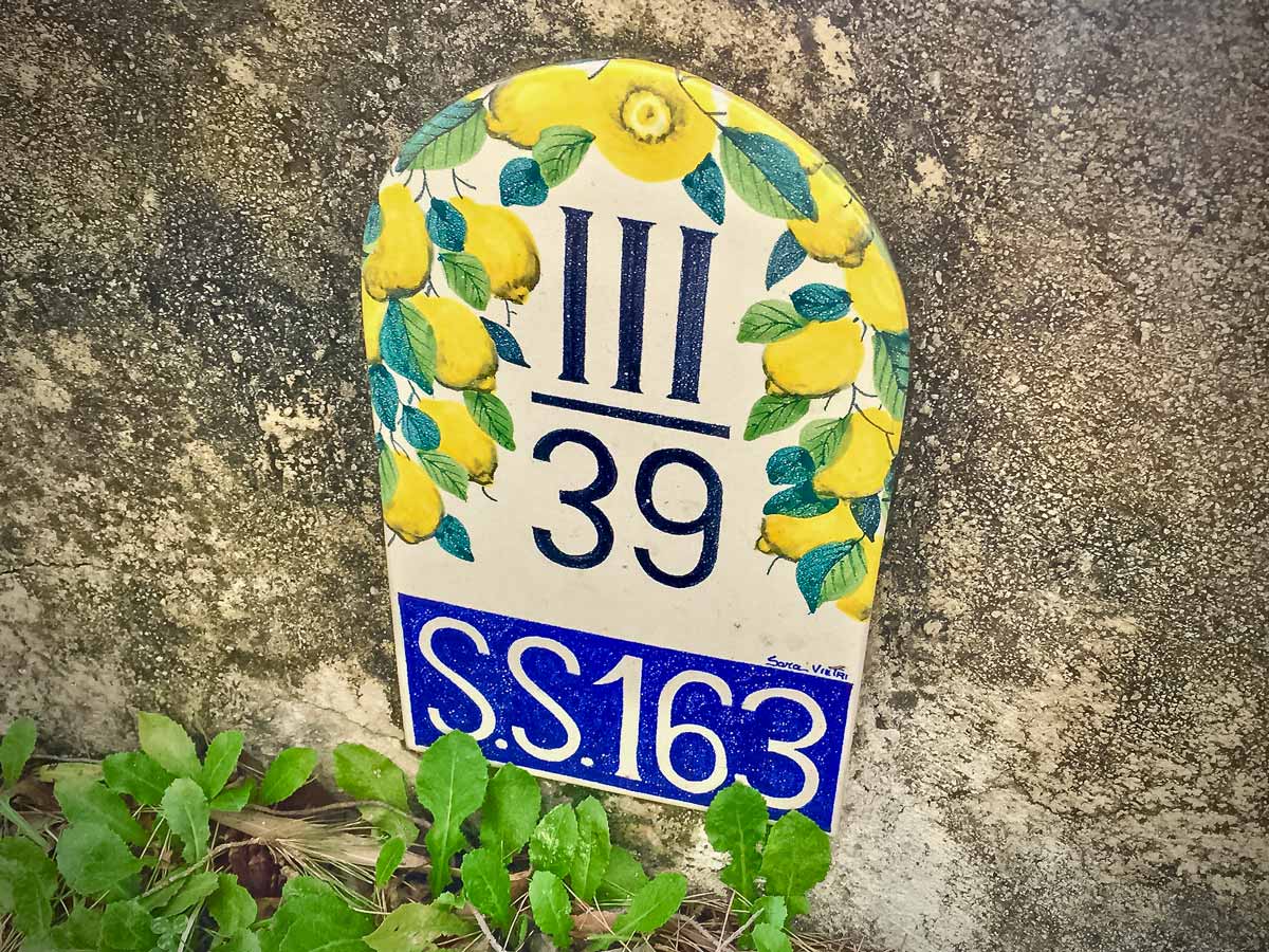 Lemon path trail road sign walking Amalfi Coast Italy