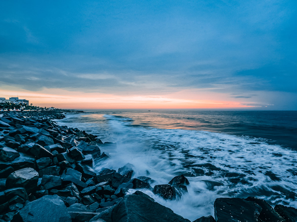 Pondicherry ocean coastline India