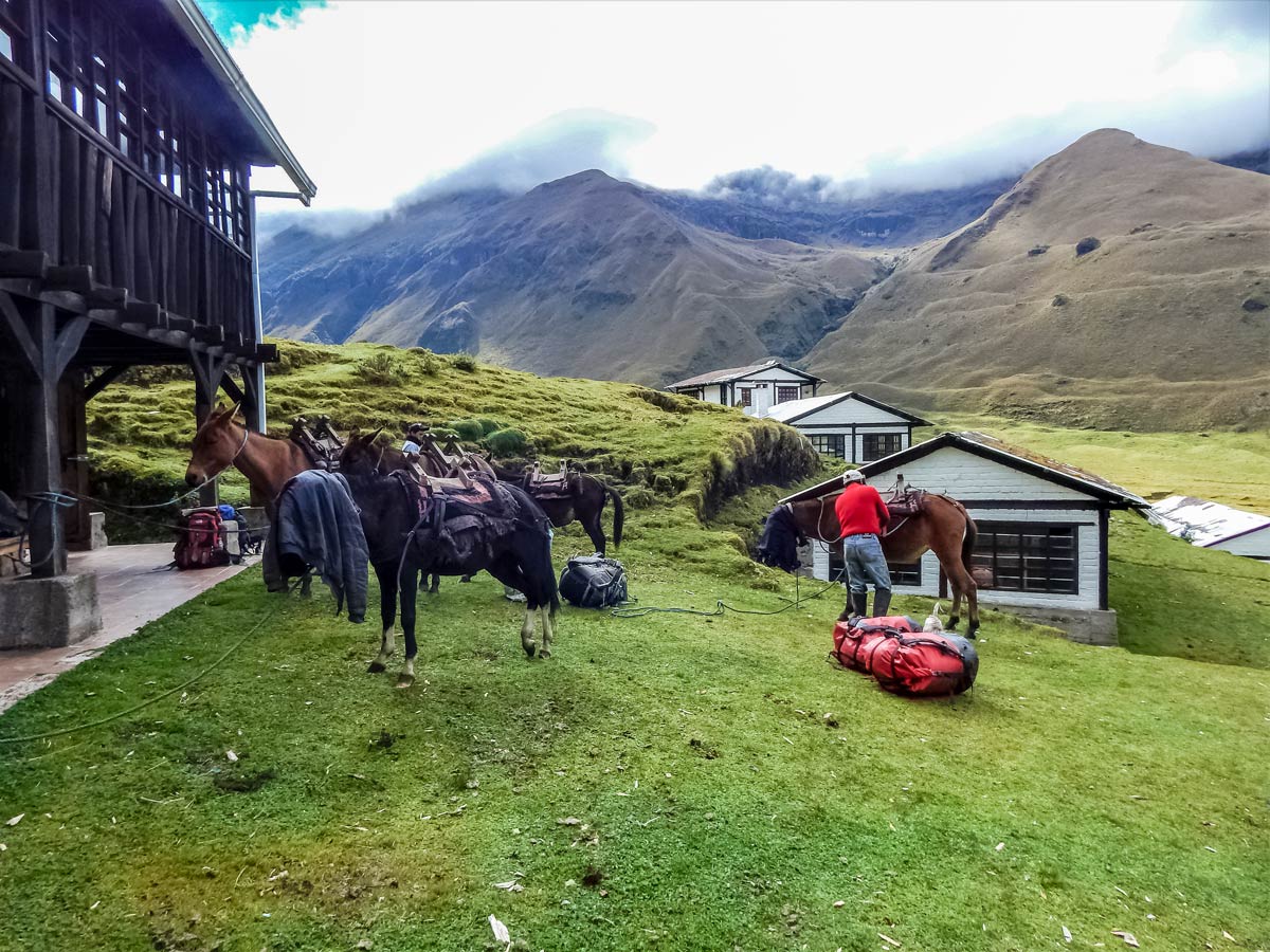 Basecamp cabins horses hiking trekking altar volcano Peru