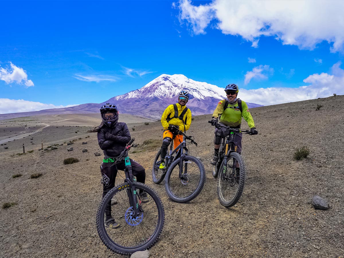 Mountain bikers posing on bikes