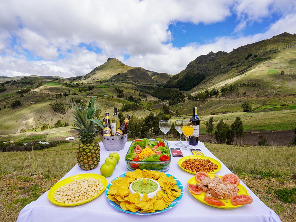 Snacks mimosas mountain biking Ecuador adventure tour