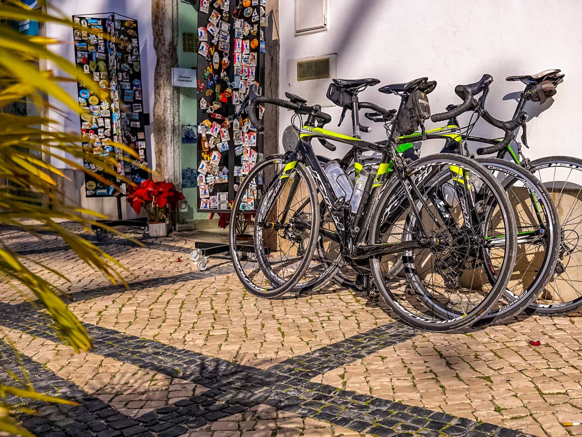 Road biking in Portugal bikes on cobblestone streets