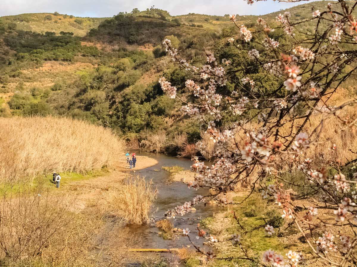 Road biking in Portugal adventure tour walking by river flowers