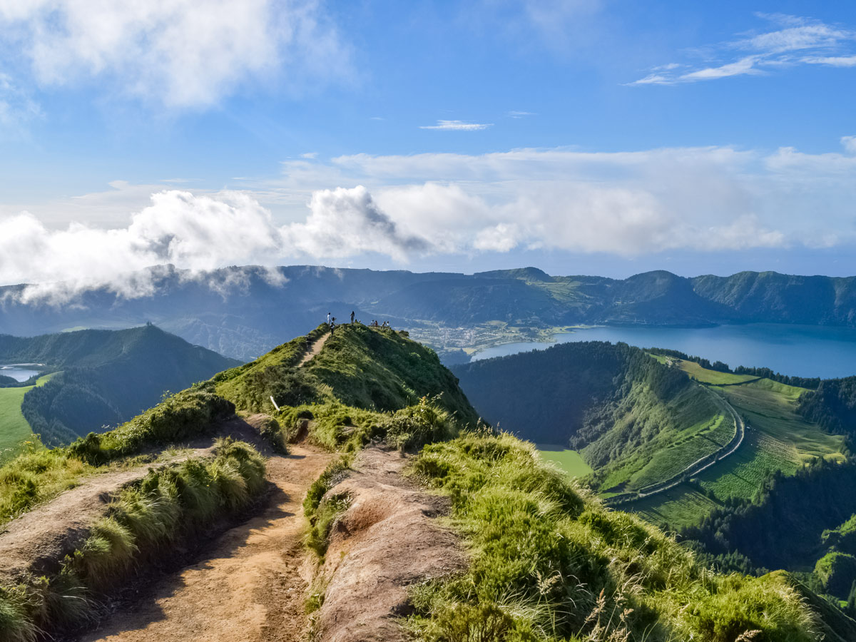 Portugal hikers above lakes mountains ocean