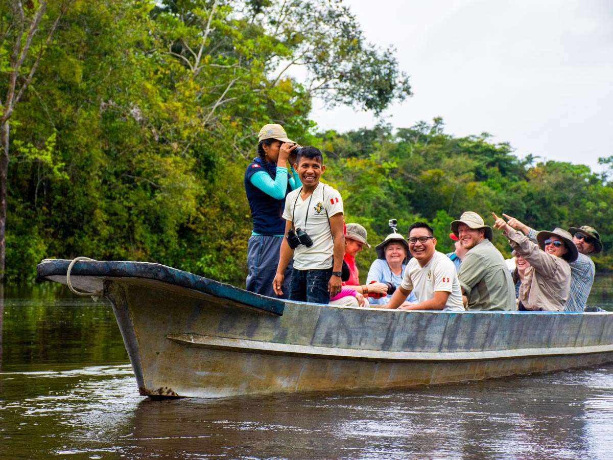 Amazon sightseeing wildlife tour by boat camping expedition Peru