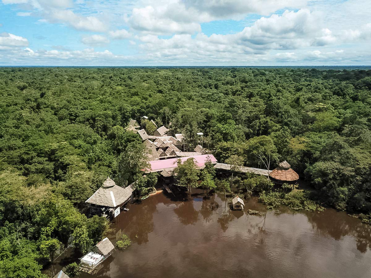 River front resort accomodations Amazon fishing expedition Peru