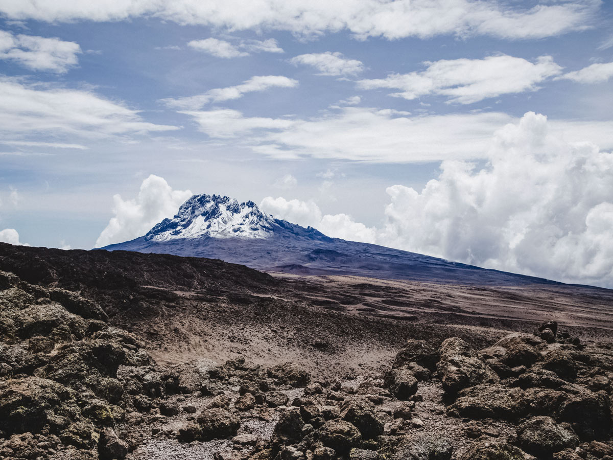 Mawenzi Peak seen hiking Northern Circuit route hiking Mount Kilimanjaro in Tanzania