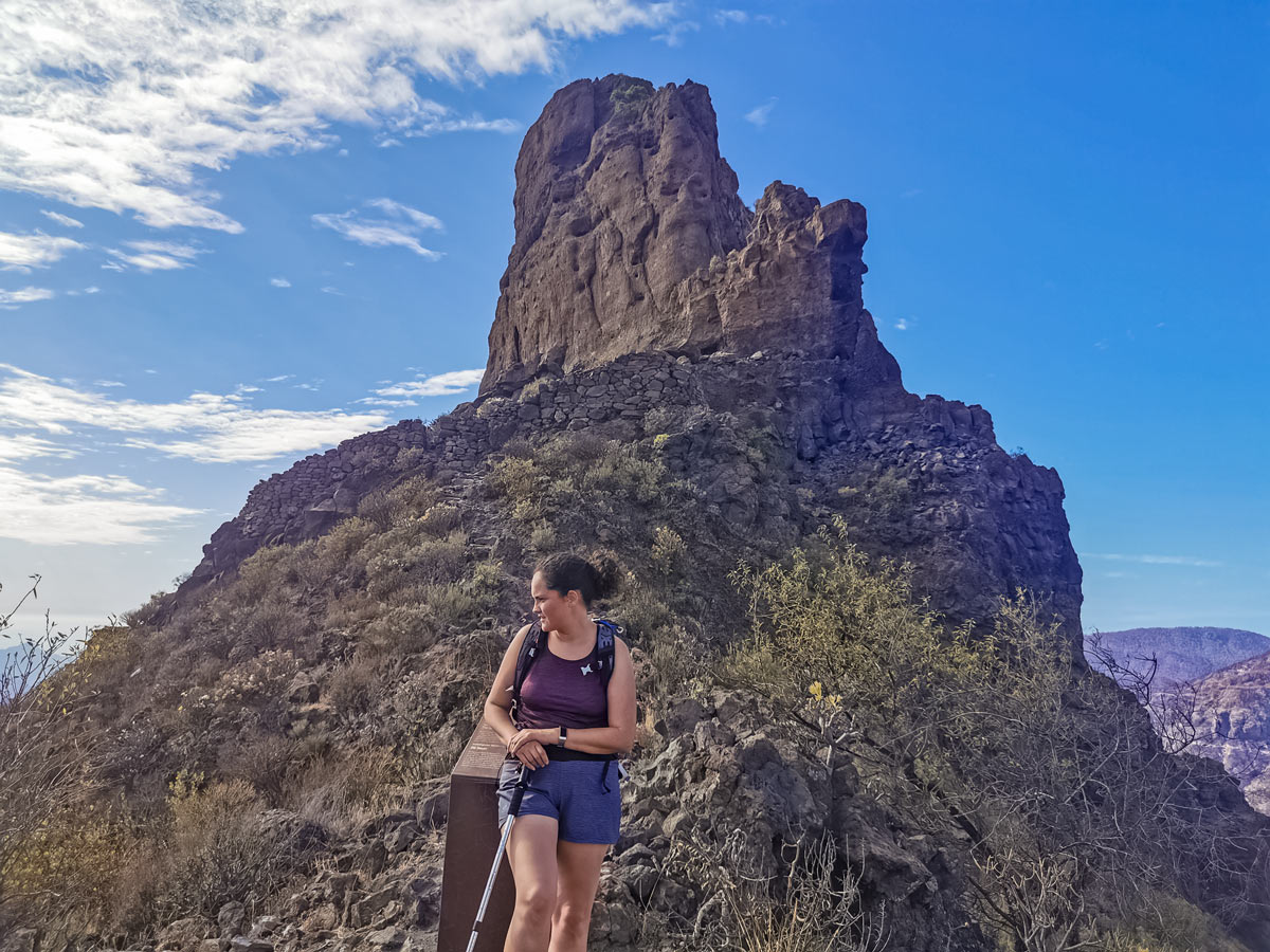 Bentayga hiker mountain top ancient stone ruins Spain