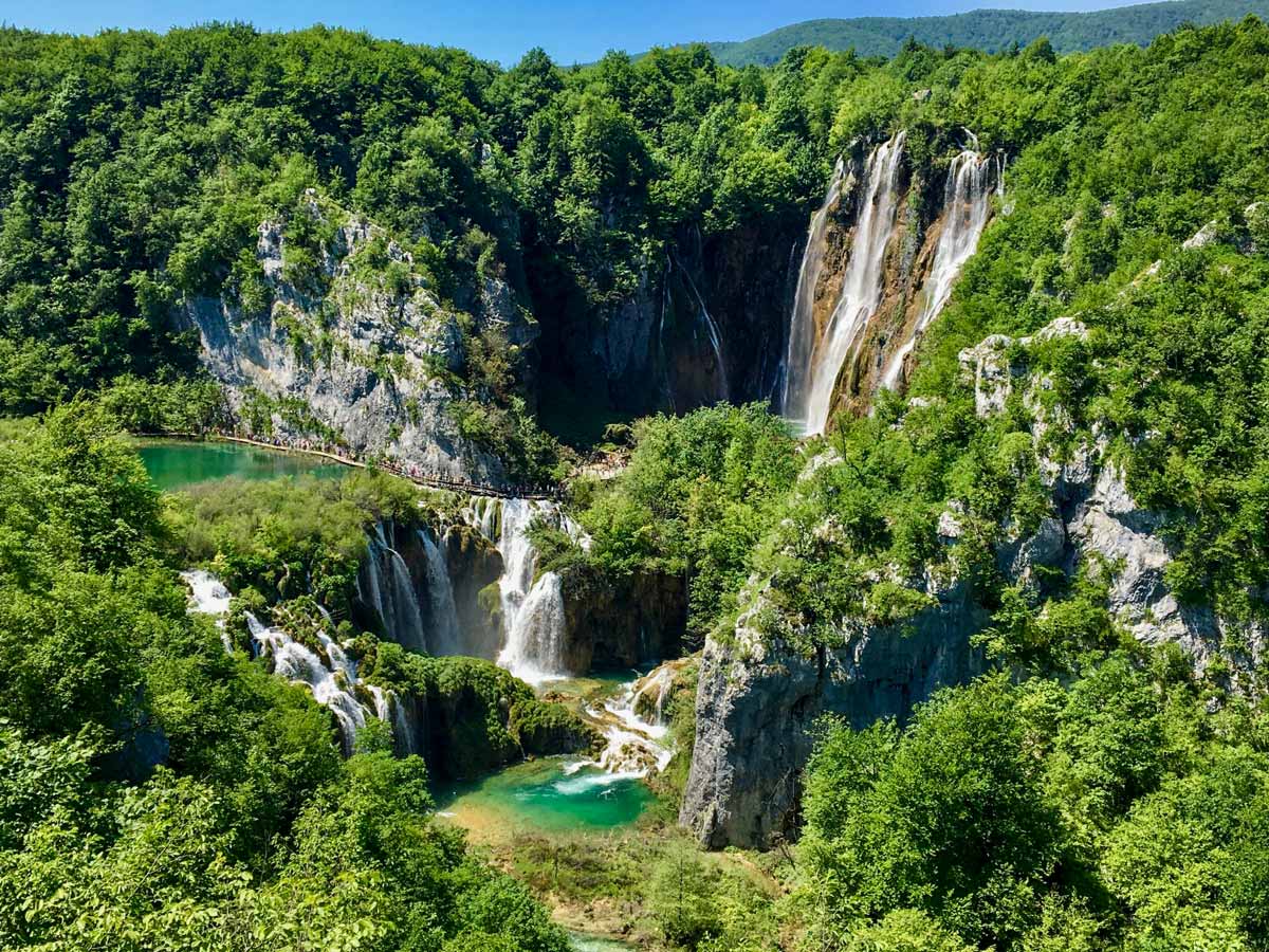Waterfalls in lush forest hiking walking adventure tour in Croatia
