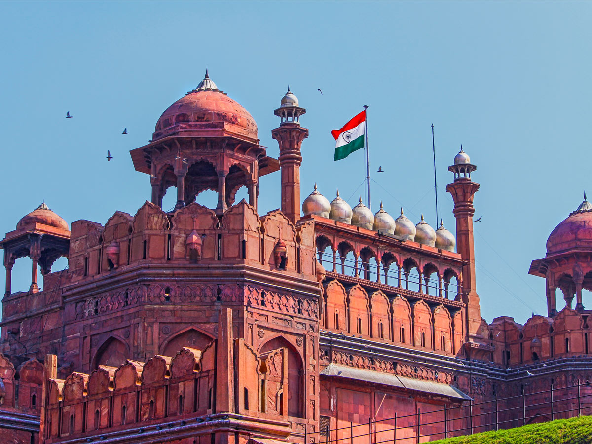 The red fort during sunset in delhi