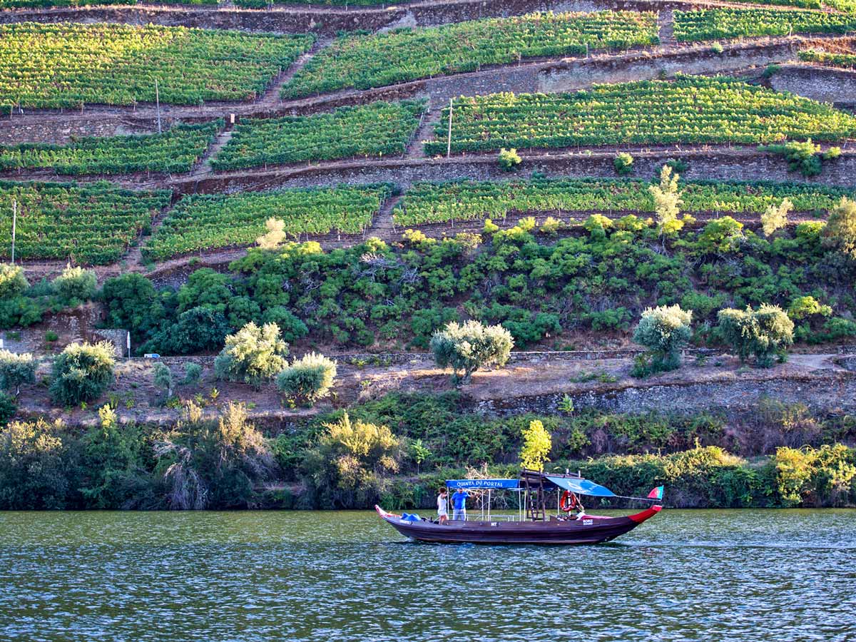 Boat sightseeing transportation Douro wine region in Portugal hiking adventure tour