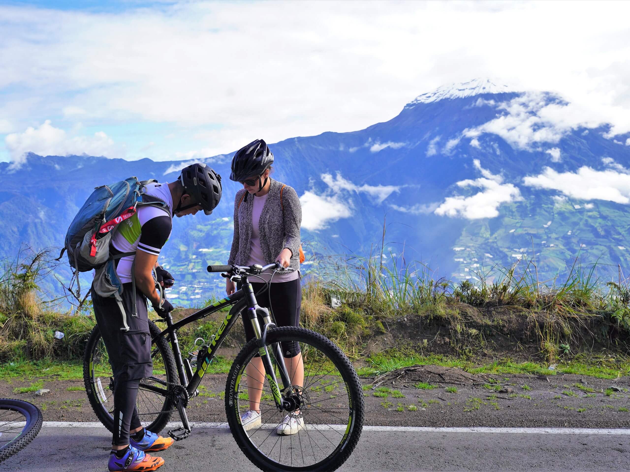 Two bikers checking out the views in Ecuador