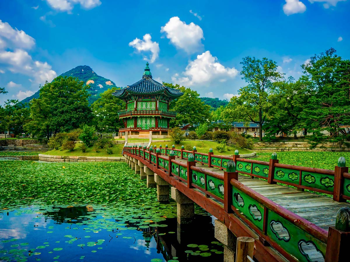 Gyeongbokgung palace lilypads pond bridge Seoul South Korea Catholic Pilgrim adventure tour