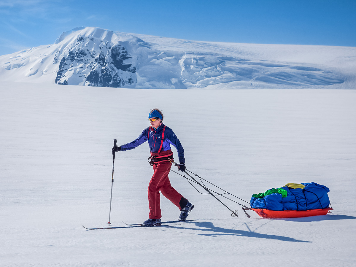 Nordic cross country sled transport Vatnajokull ski trekking adventure tour Iceland