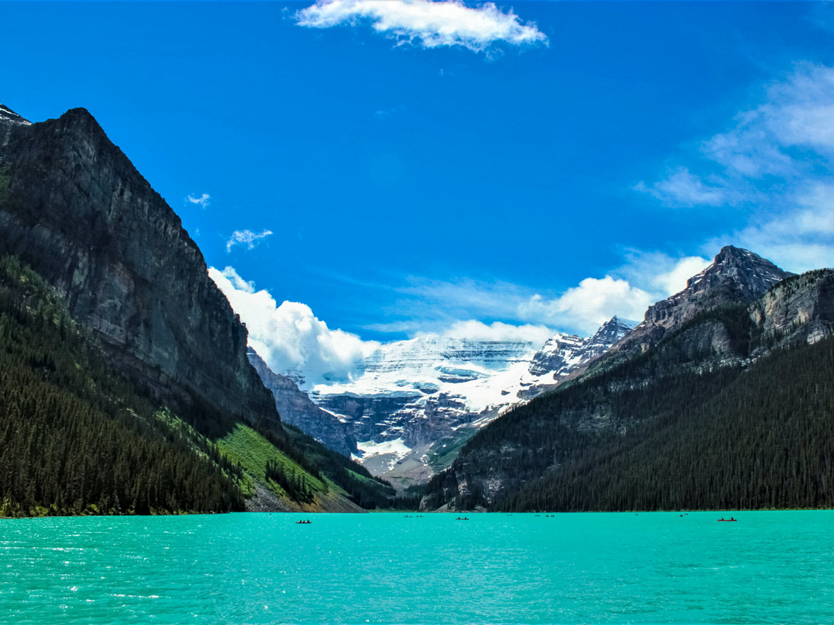 Paddling canoeing natural Lake Louise Banff National Park Canada