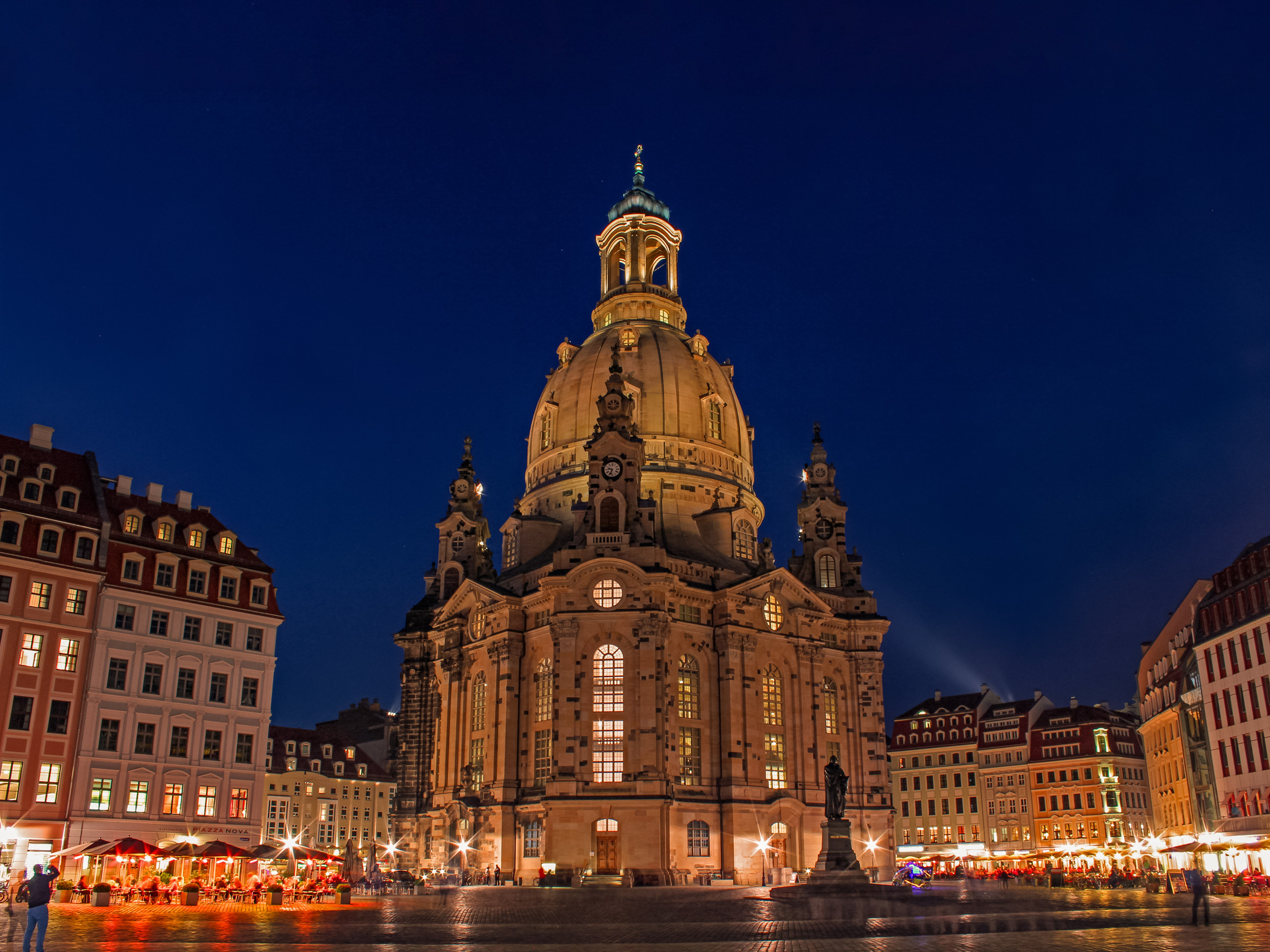 Frauenkirche Square city lights at night Dresden
