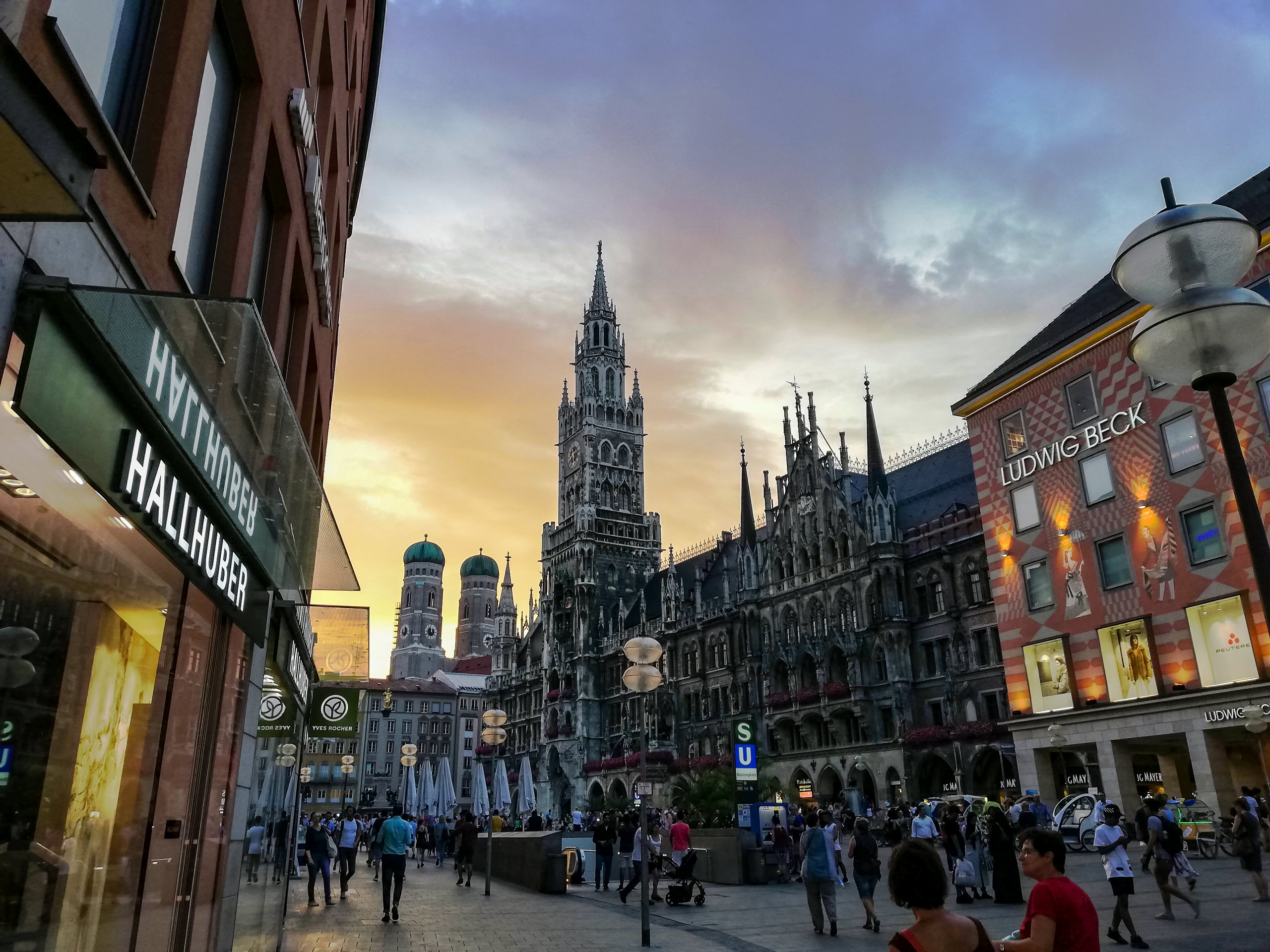 Marienplatz and New Town Hall towers of the Frauenkirche Munich