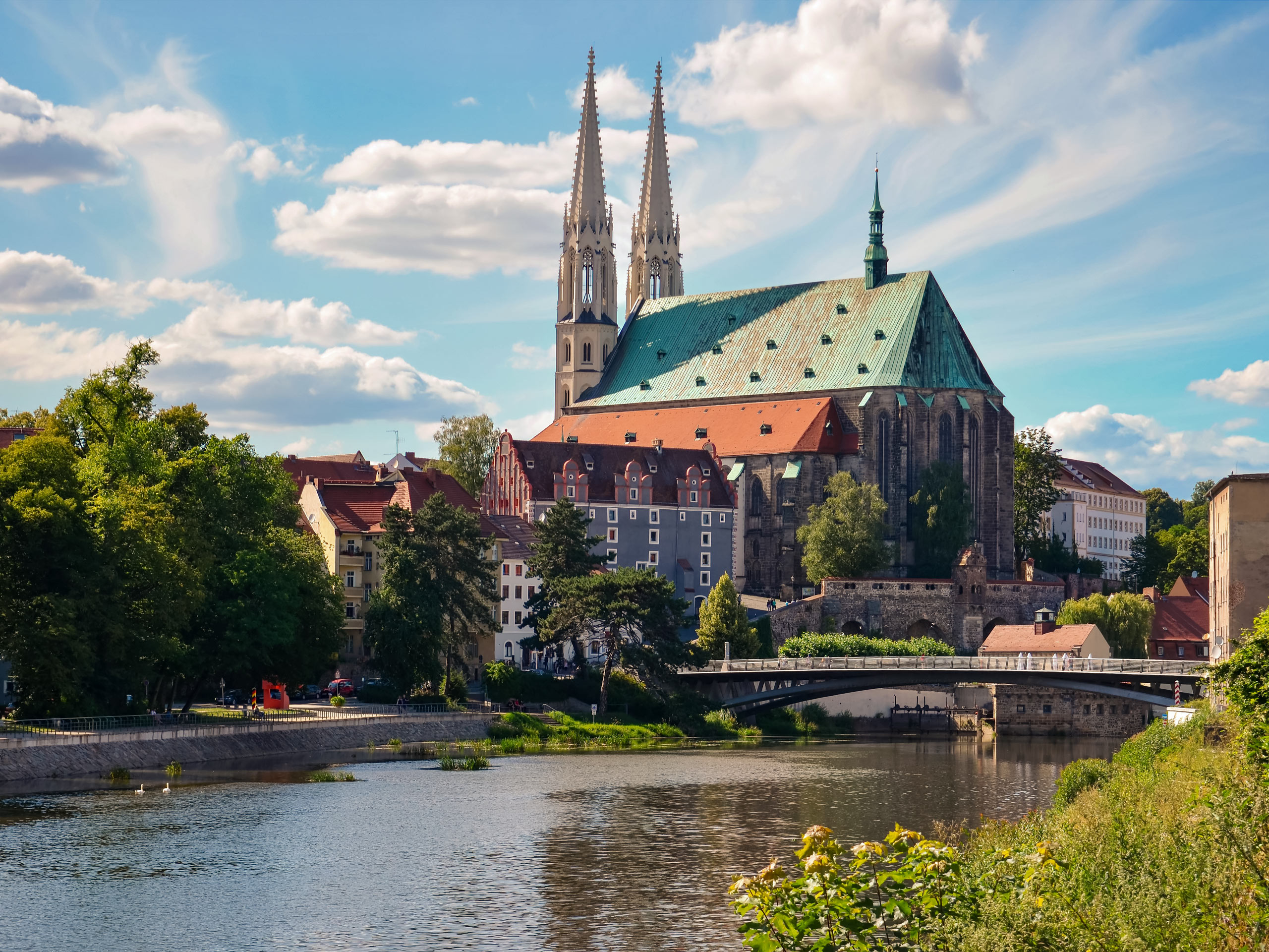 Görlitz Cathedral beside the river bike tour Germany