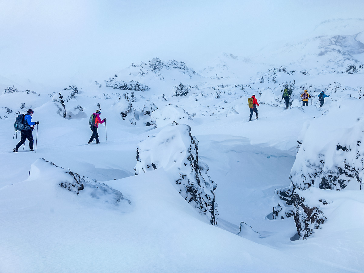 Skiing exploring Icelandic glaciers Landmannalaugar cross country nordic ski adventure trek