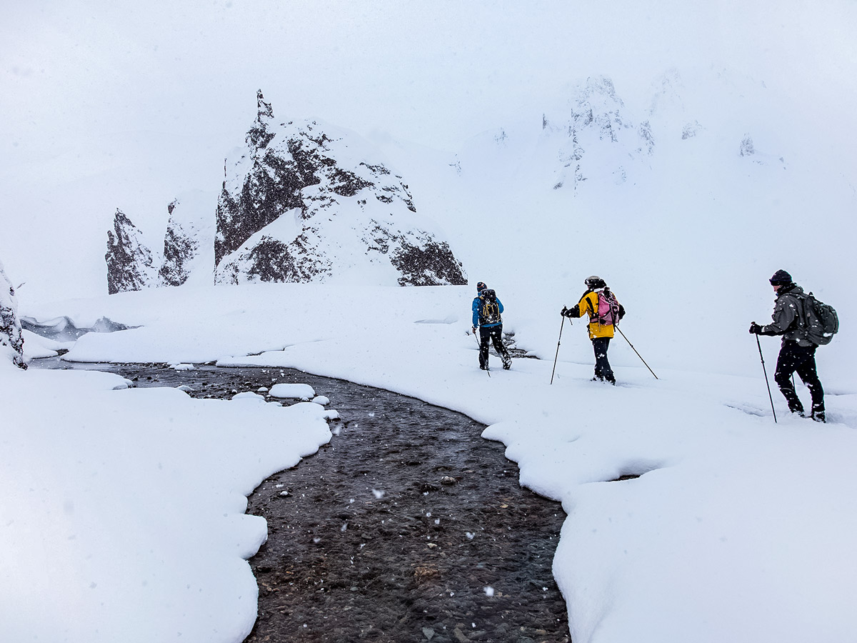 Skiing geothermal tundra creeks Landmannalaugar cross country nordic ski adventure trek