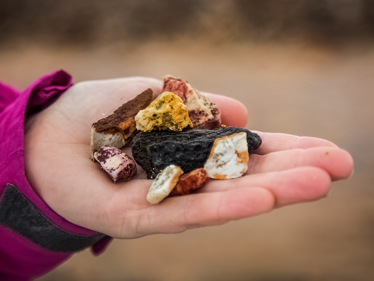 Handful fo unique Icelandic geothermal rocks Landmannalaugar cross country nordic ski trek