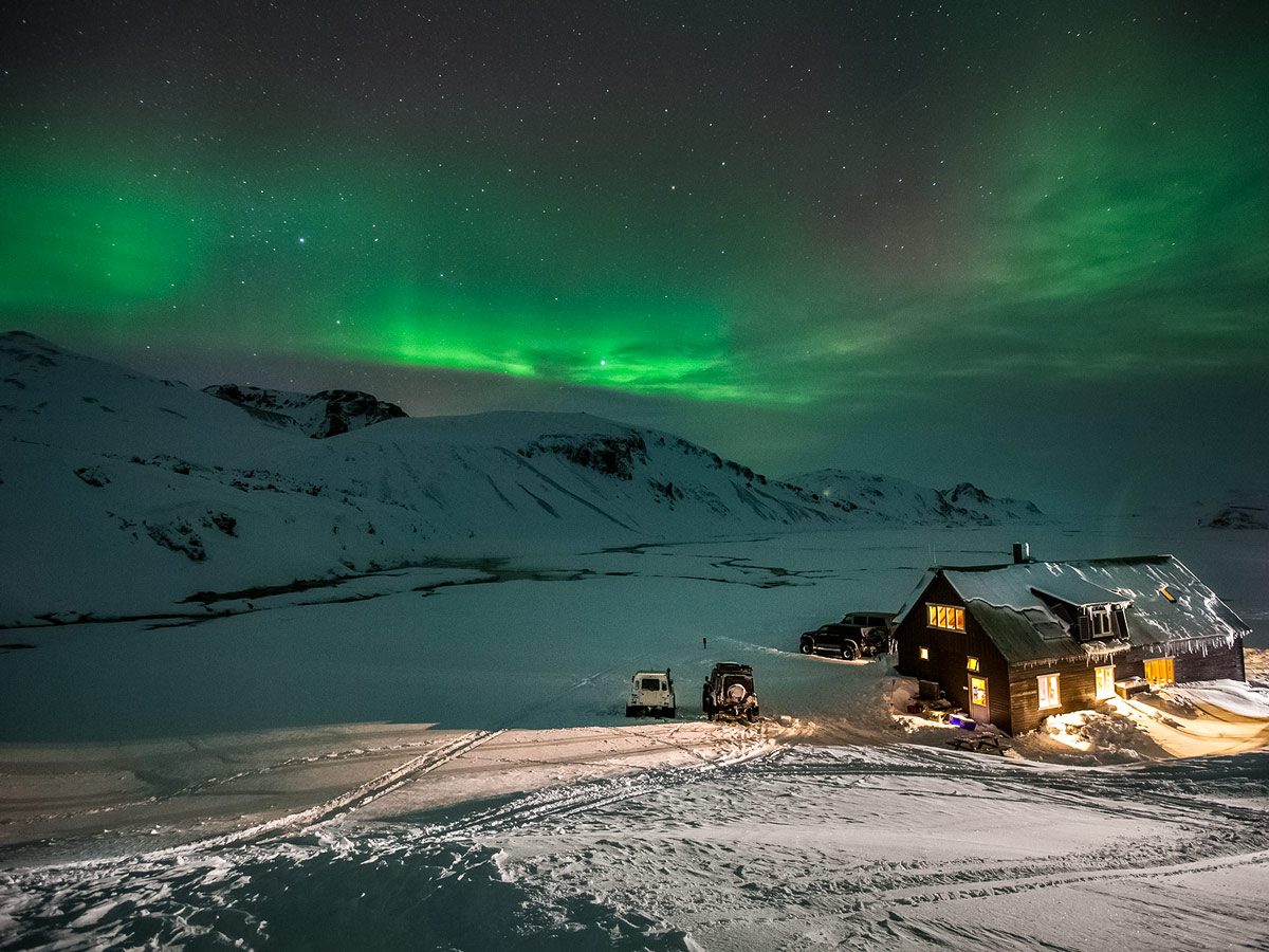 Northern Lights Landmannalaugar cross country nordic ski adventure trek