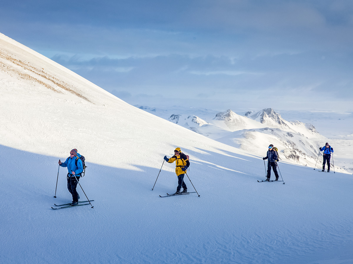 Icelandic tundra vistas skiing Landmannalaugar cross country nordic ski adventure trek