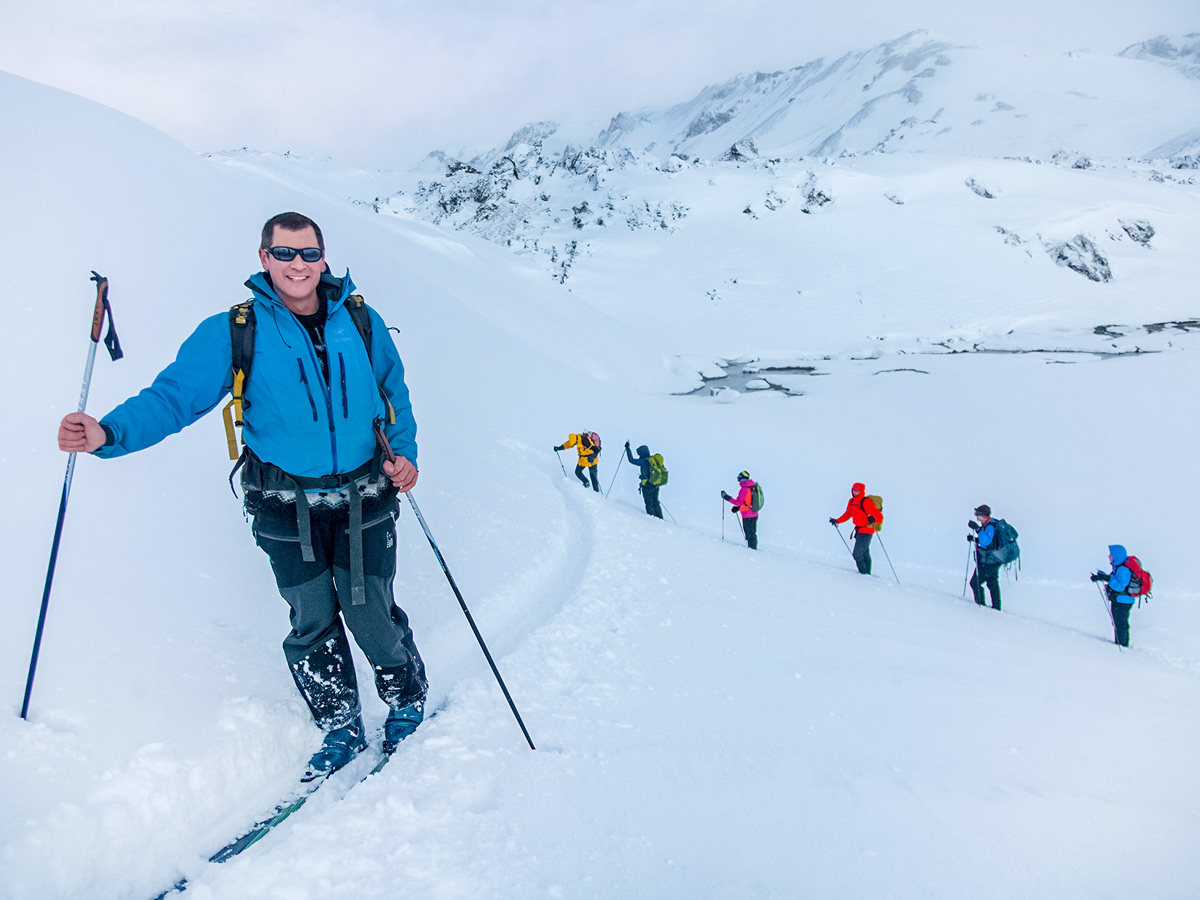 Ski touring Landmannalaugar cross country nordic ski adventure trek