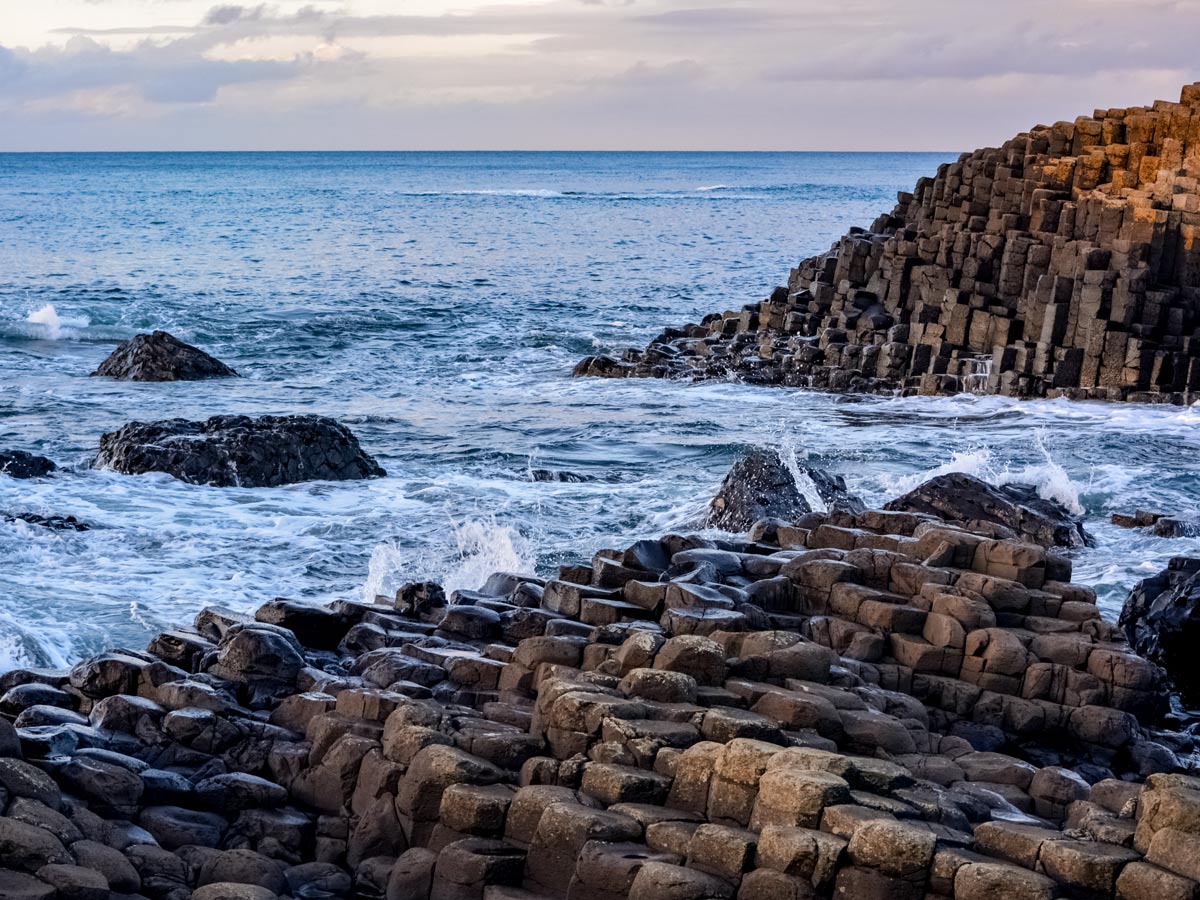 Giants causeway natural rock pillars on the coast of Ireland