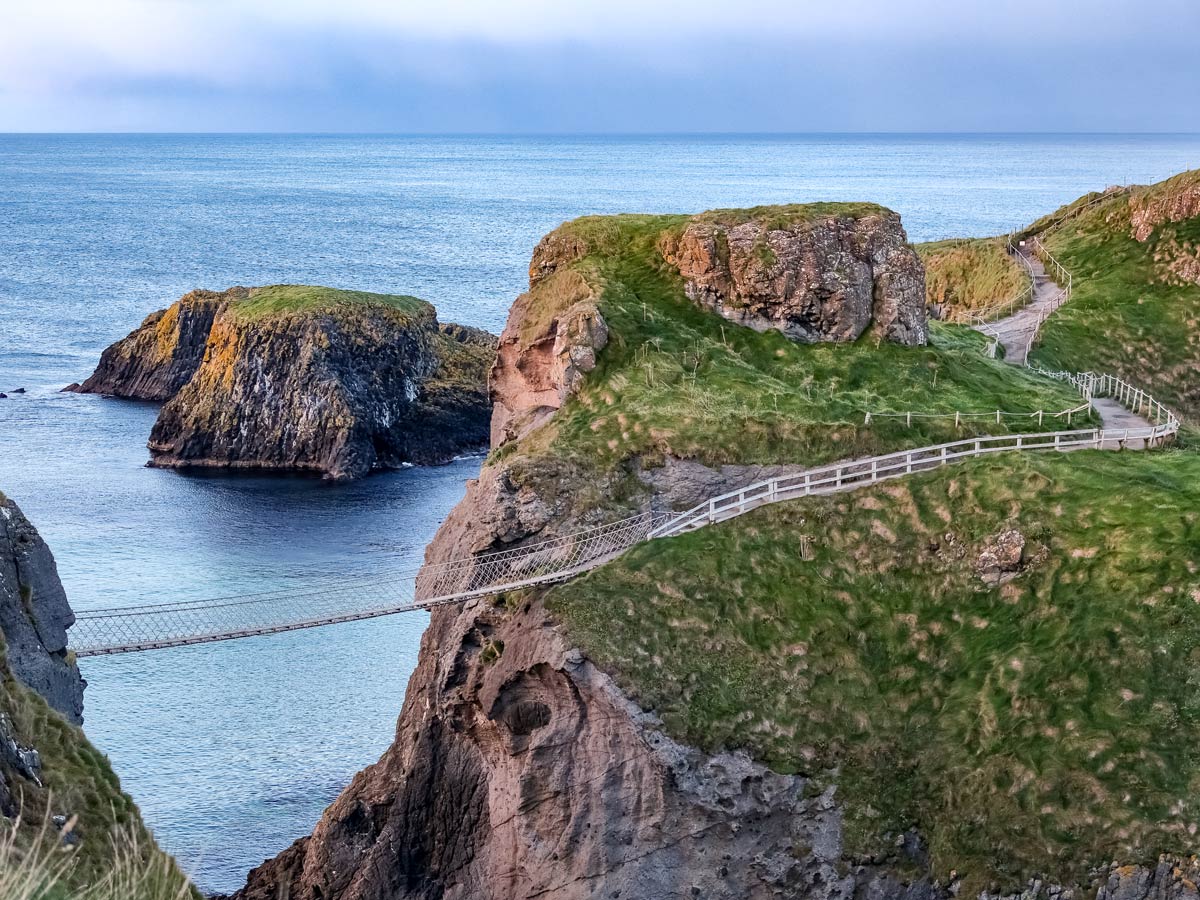 Carrick a rede rope suspension bridge between islands and coast Ireland