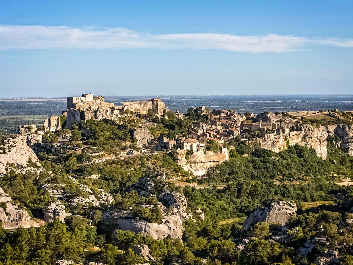 Baux de Provence countryside view on the horizon exploring Provence Alpilles France