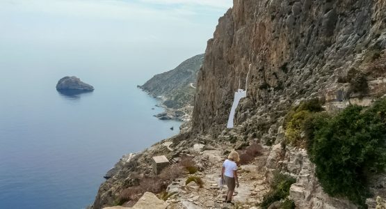 Exploring cliffs coastal islands hiking walking Amorgos Greece