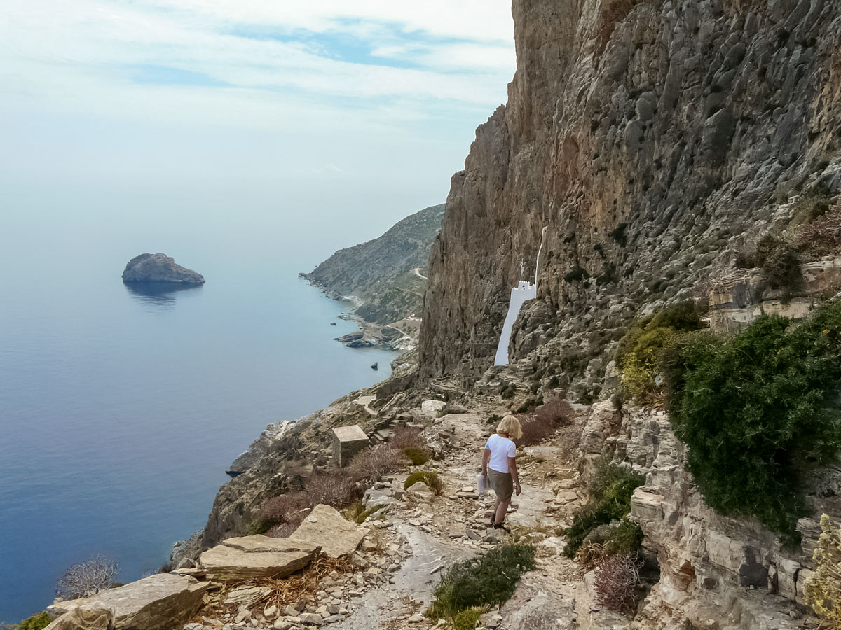 Exploring cliffs coastal islands hiking walking Amorgos Greece