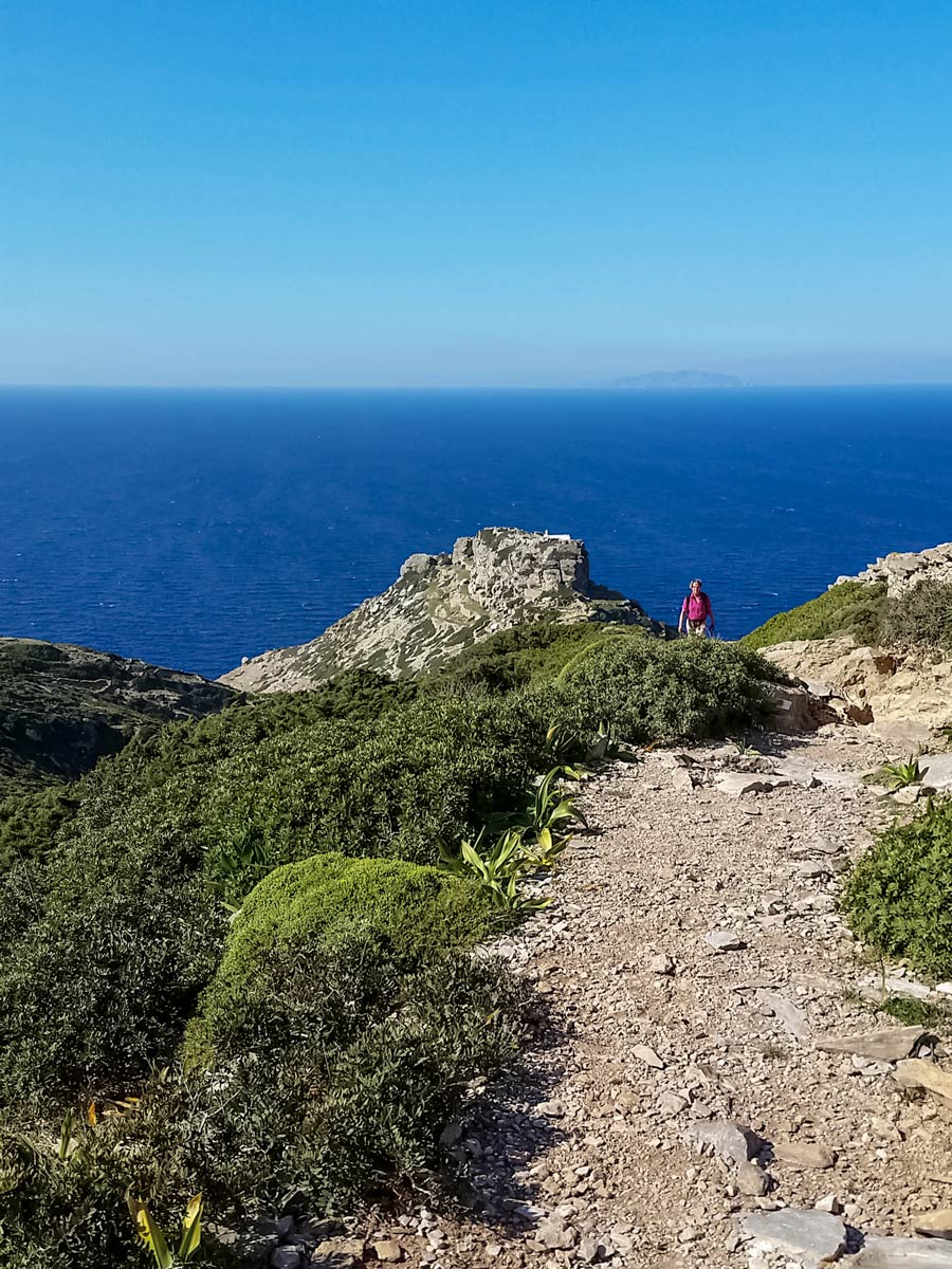 Exploring island trails ocean view hiking walking Amorgos Greece